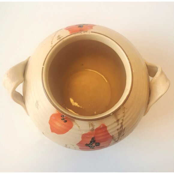 Ceramic Poppy Vase Wide Scroll Handles Art Deco Circa 1940s Floral Pottery - Picture 4 of 11